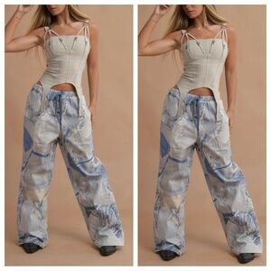 ShopEvelynne Beige and Blue Wide Leg Pants